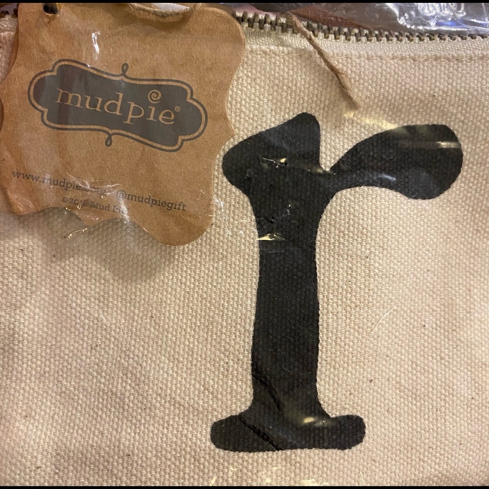 NWT Mud Pie Initial R Small Canvas Zip Pouch Make-up Cosmetic Coin Bag - Picture 2 of 3